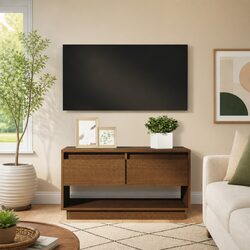 Sturdy Solid Pine TV Cabinet in Honey Brown with Drawers