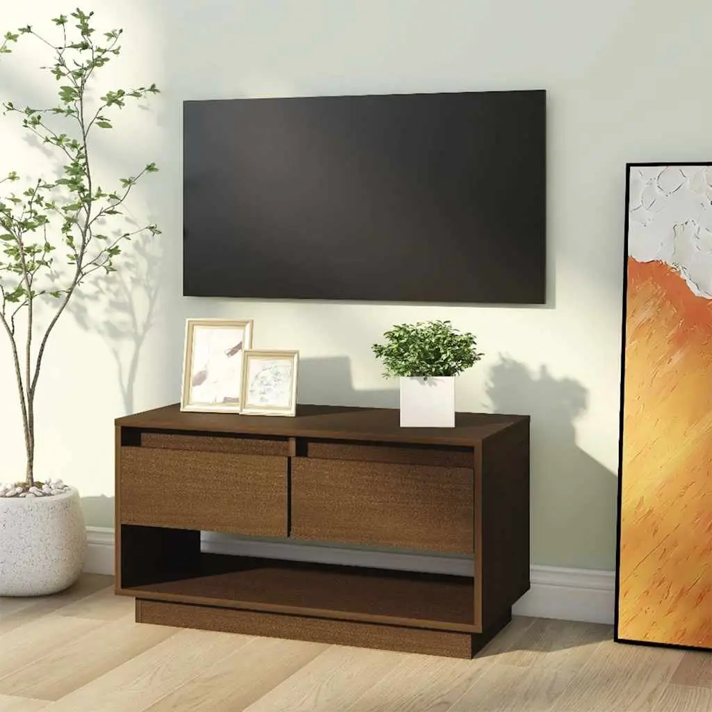 Solid Pine TV Cabinet in Honey Brown with Drawers