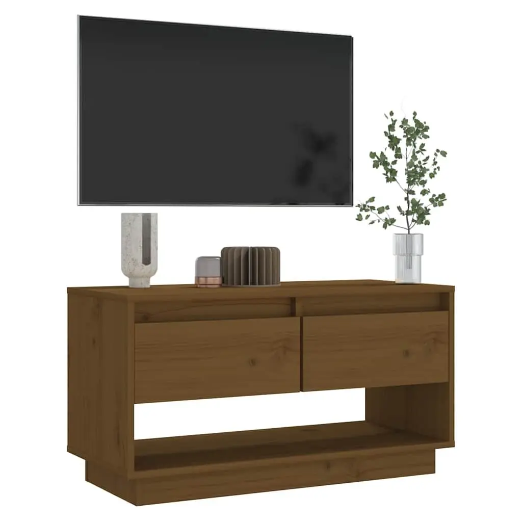 Solid Pine TV Cabinet in Honey Brown with Drawers