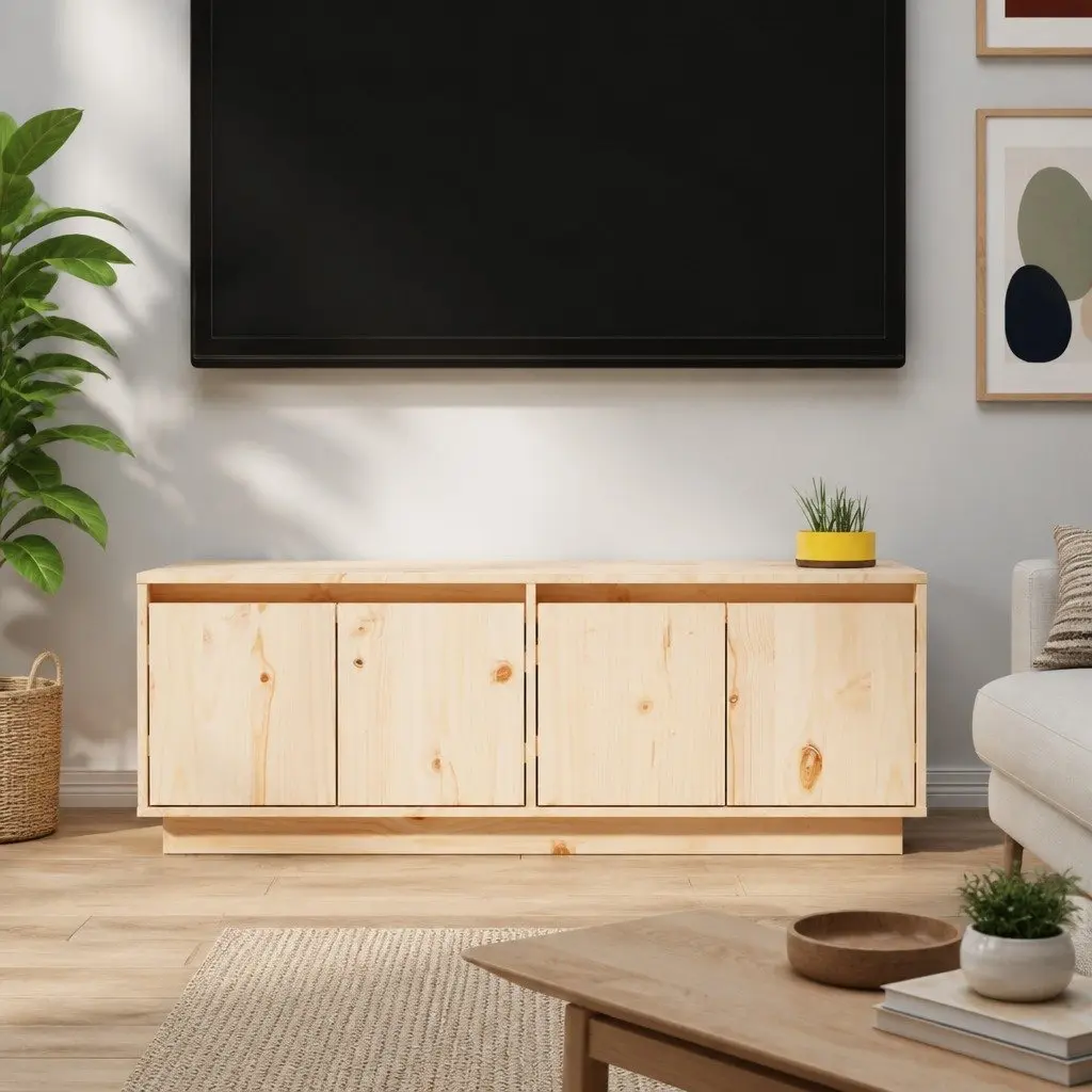 Solid Pine Wood TV Cabinet with 4 Doors 110x34x40 cm