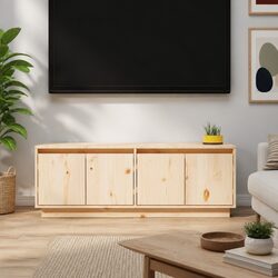 Solid Pine Wood TV Cabinet with 4 Doors 110x34x40 cm