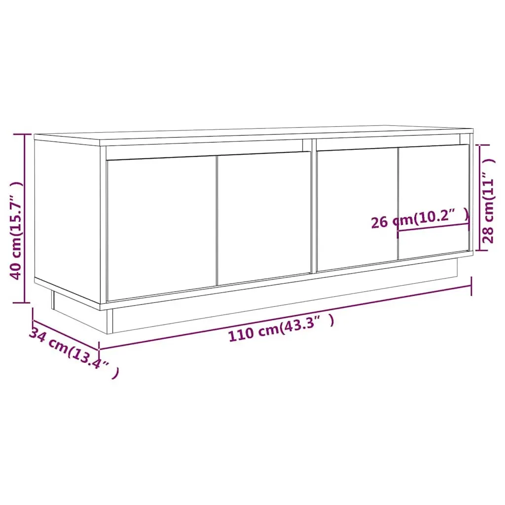 Solid Pine Wood TV Cabinet with 4 Doors 110x34x40 cm