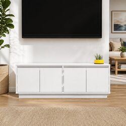 Solid Wood Pine White TV Cabinet with Ample Storage