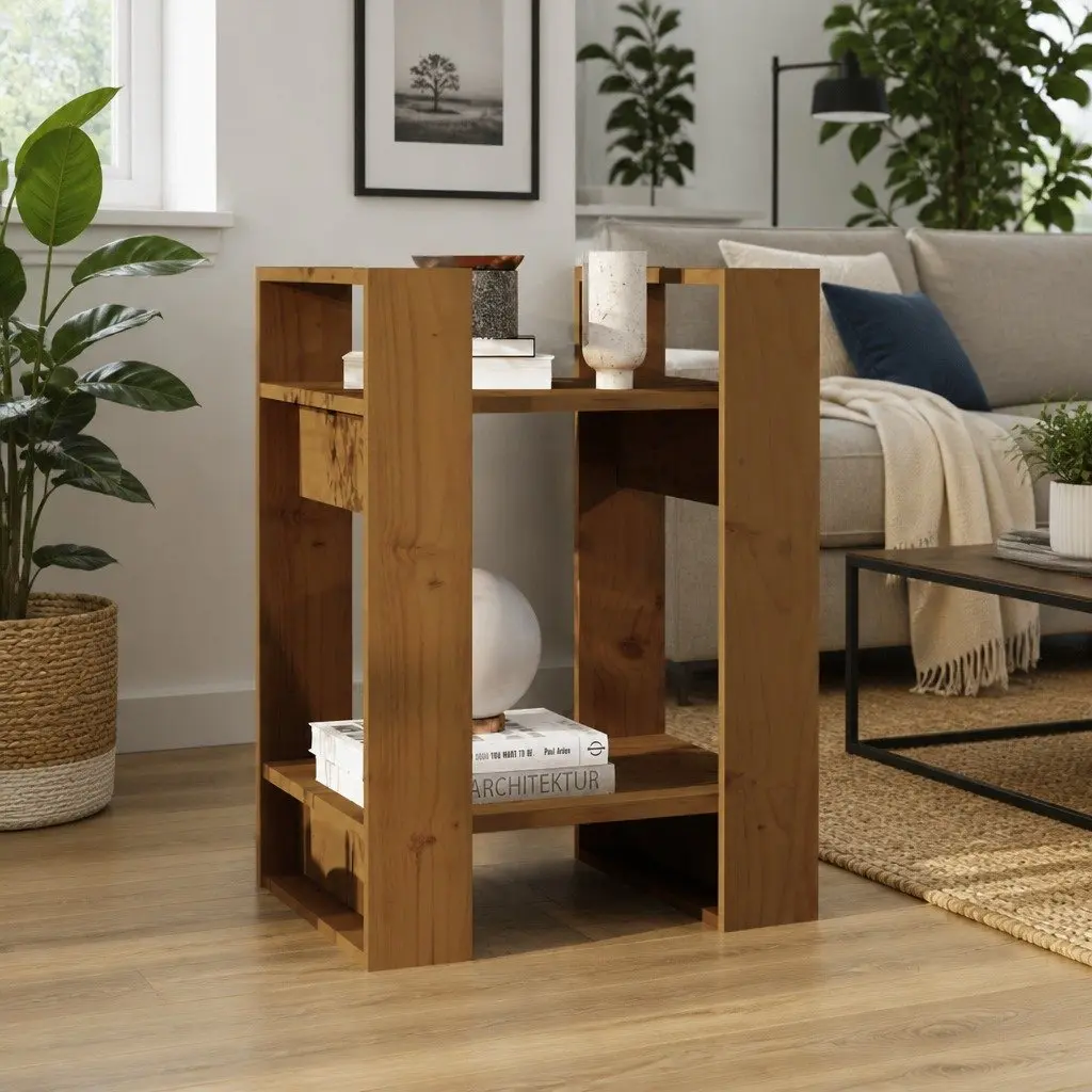 Solid Pine Book Cabinet Room Divider in Honey Brown