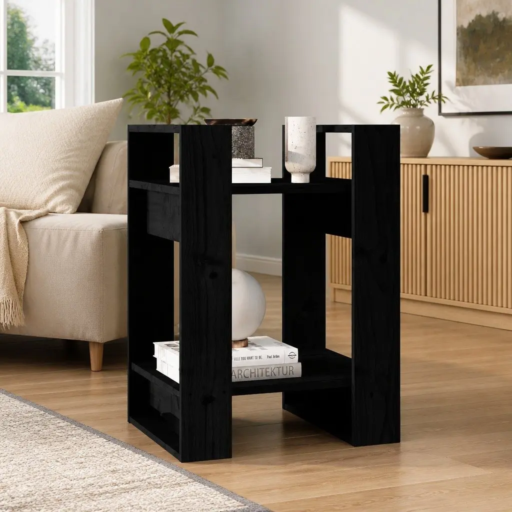 Black Solid Wood Book Cabinet with Room Divider Feature