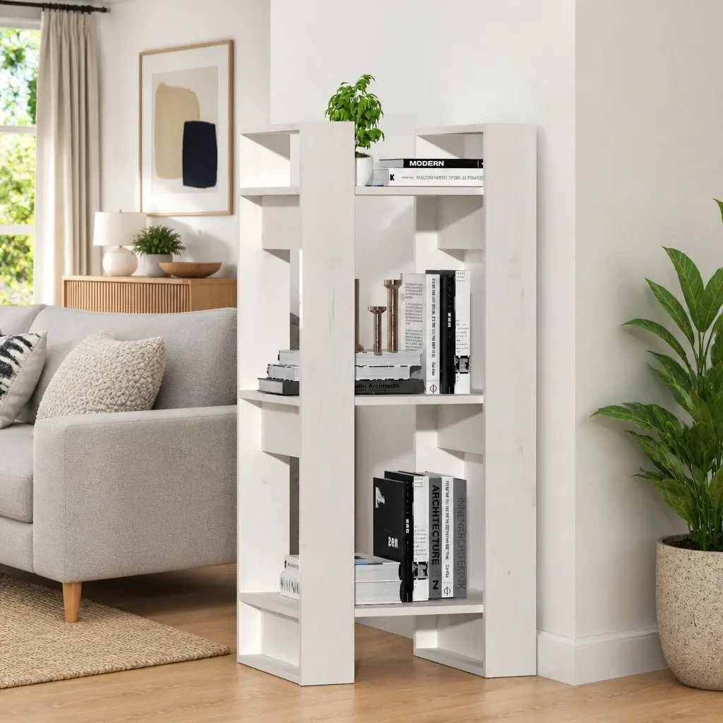 White Book Cabinet Room Divider in Solid Pine