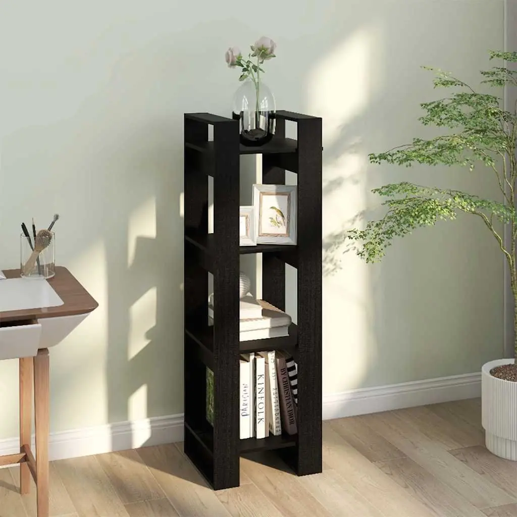 Black Solid Pine Wood Book Cabinet Room Divider