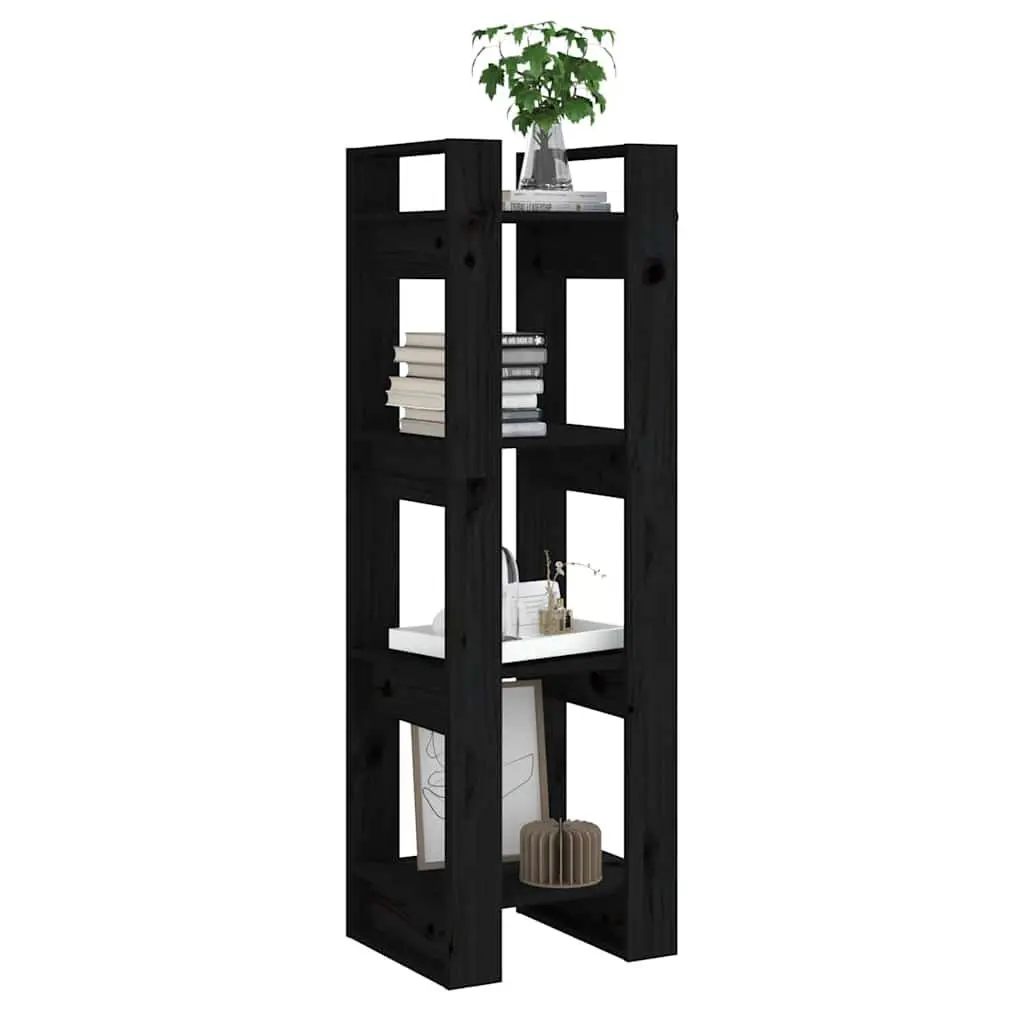 Black Solid Pine Wood Book Cabinet Room Divider