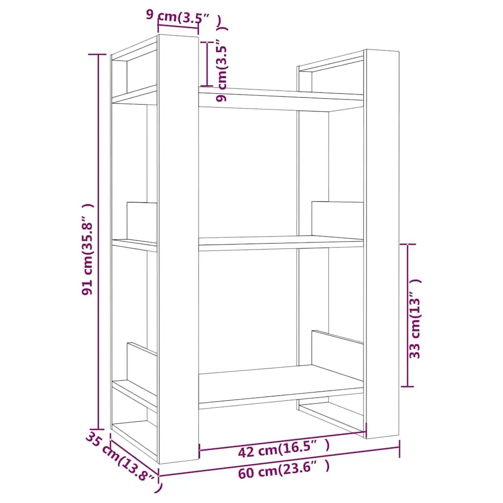 Solid Wood Pine Book Cabinet Room Divider 60x35x91cm Brown Shelving Storage