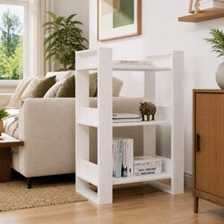 White Solid Pine Wood Book Cabinet and Room Divider