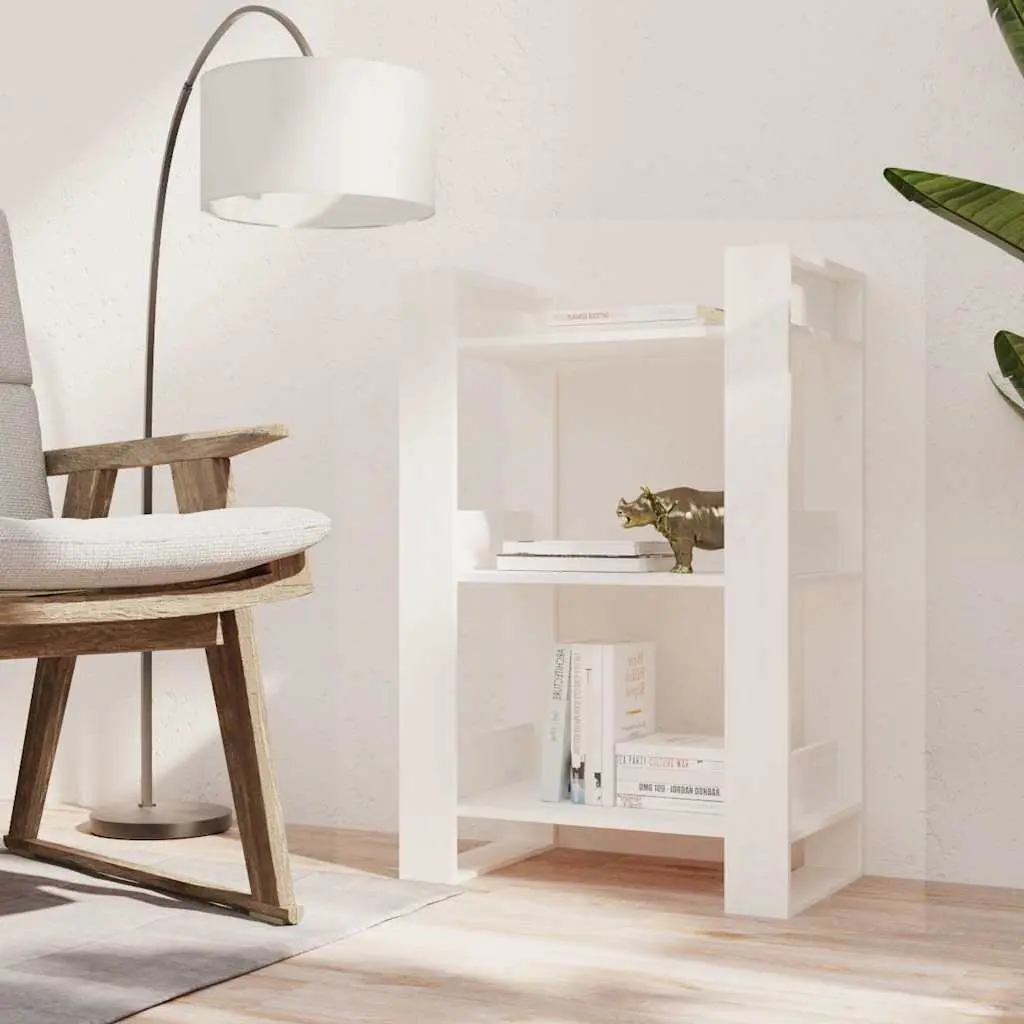 White Solid Pine Wood Book Cabinet and Room Divider