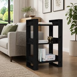 Sturdy Black Solid Wood Pine Book Cabinet 60x35x91 cm