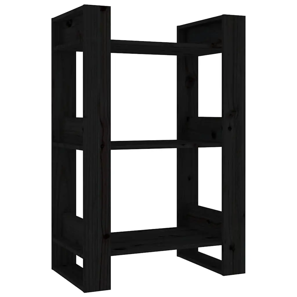 Black Solid Wood Pine Book Cabinet 60x35x91 cm