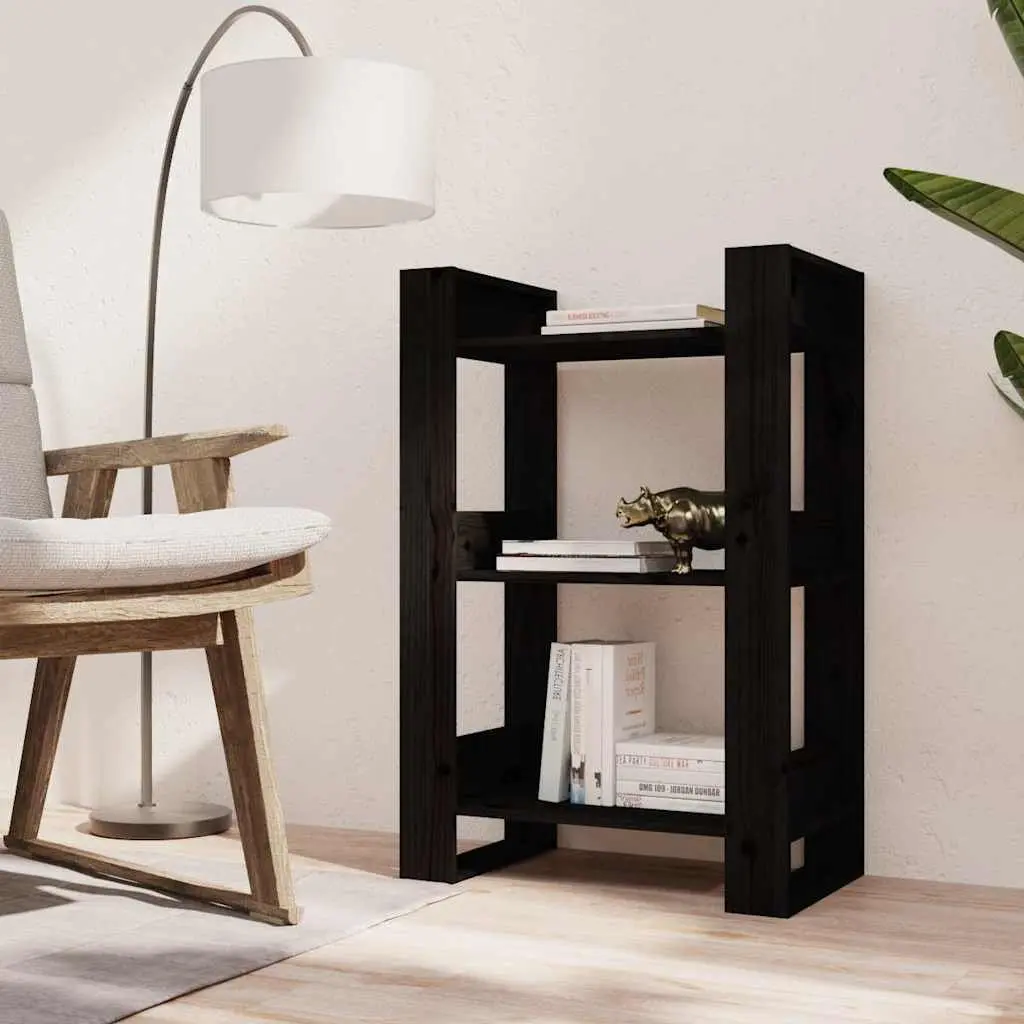 Black Solid Wood Pine Book Cabinet 60x35x91 cm