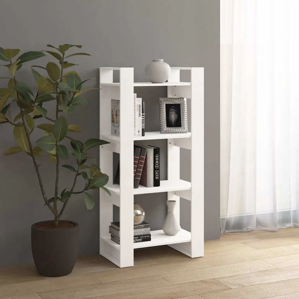 White Solid Wood Book Cabinet for Storage and Division
