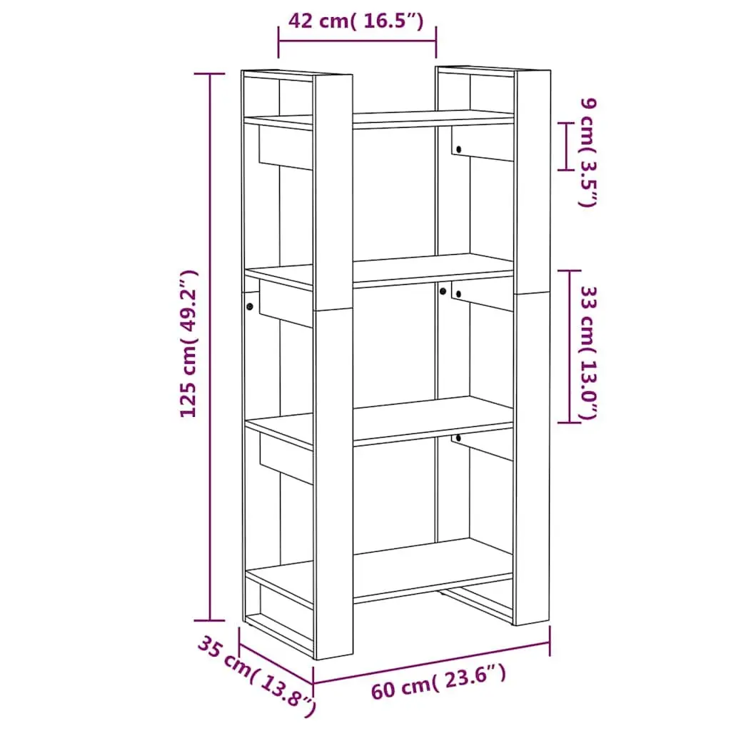 Solid Wood Book Cabinet Room Divider Black 60x35x125cm