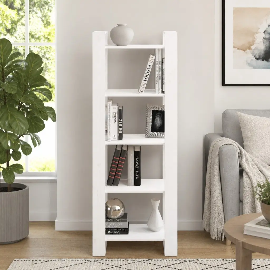 White Solid Pine Book Cabinet Room Divider 60x35x160 cm