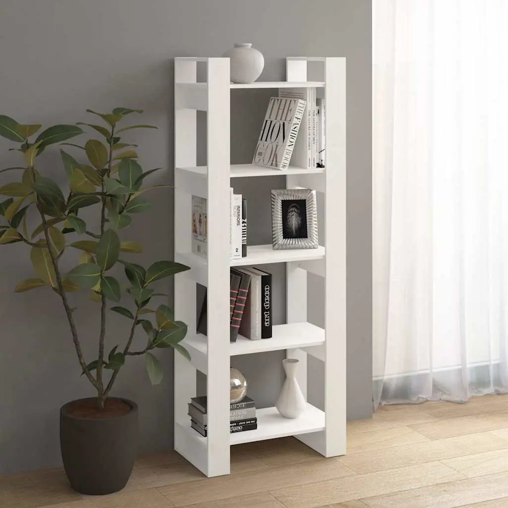 White Solid Pine Book Cabinet Room Divider 60x35x160 cm