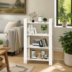 Sturdy Solid Pine Wood Book Cabinet Divider in White