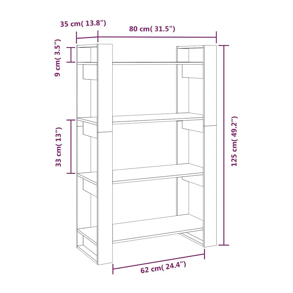 Solid Pine Wood Book Cabinet Room Divider 80x35x125cm