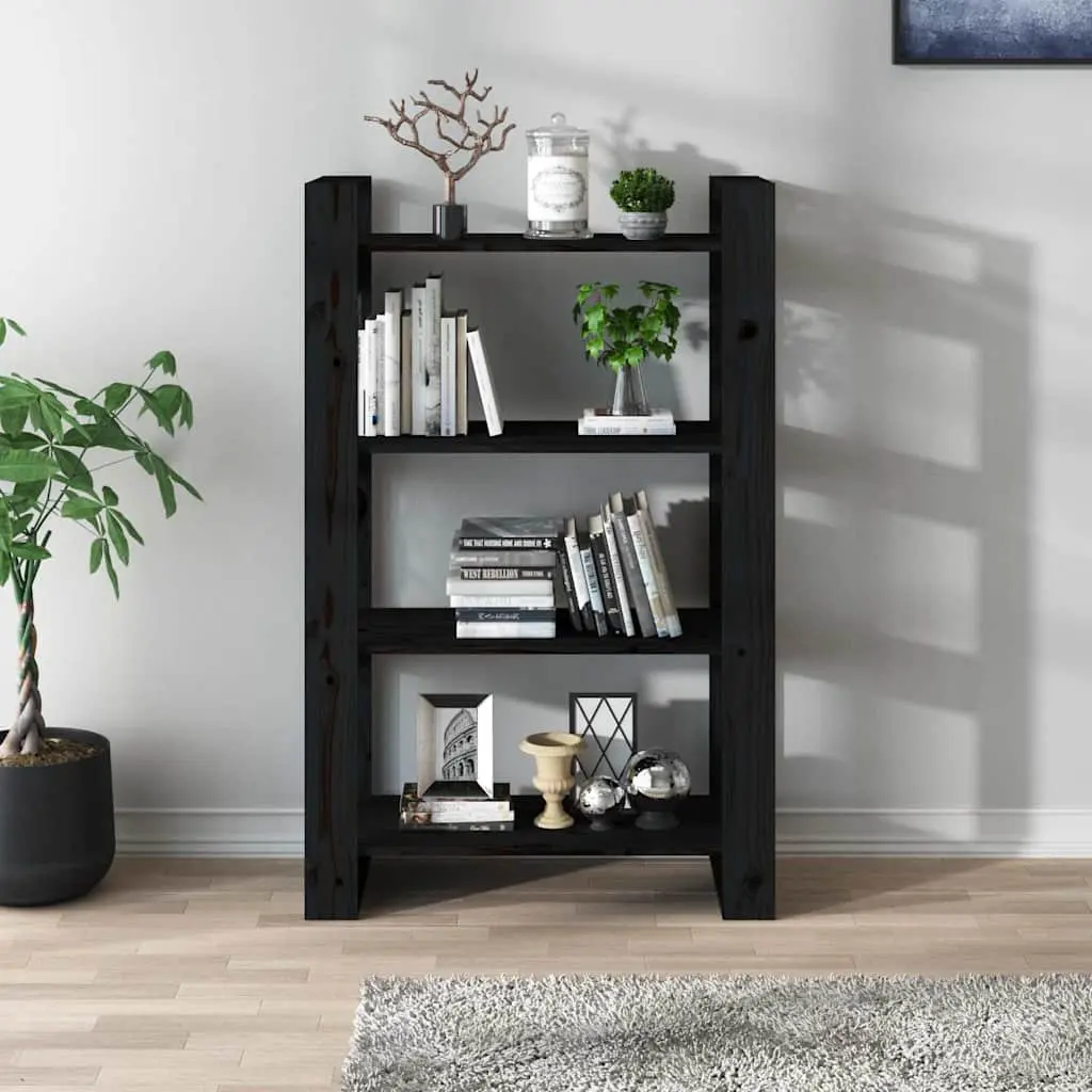 Black Solid Pine Wood Book Cabinet Room Divider