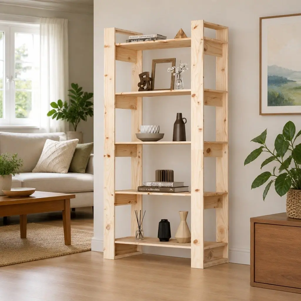 Solid Pine Wood Book Cabinet with Room Divider Function