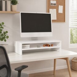 Monitor Stand White Solid Wood Pine Riser Desk Storage Shelf Keyboard Cabinet