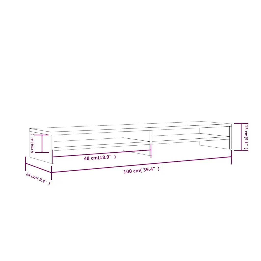 Monitor Stand Solid Pine Wood White 100x24x13cm