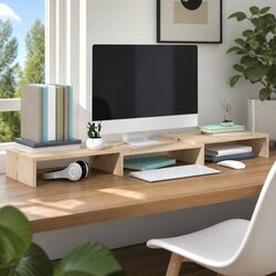 Solid Pine Monitor Stand with Adjustable Shelves - 80cm