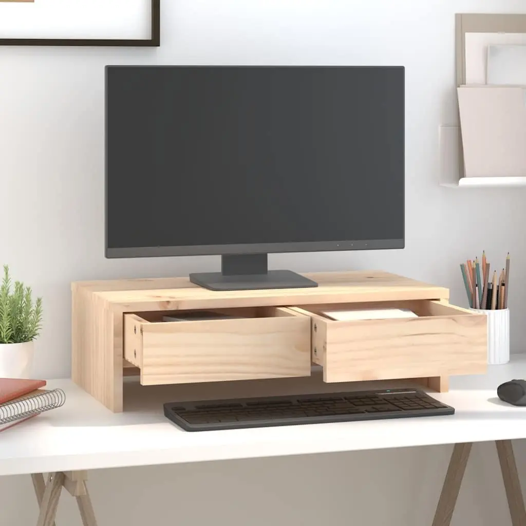 Solid Wood Monitor Stand with Drawers 50x27x15cm