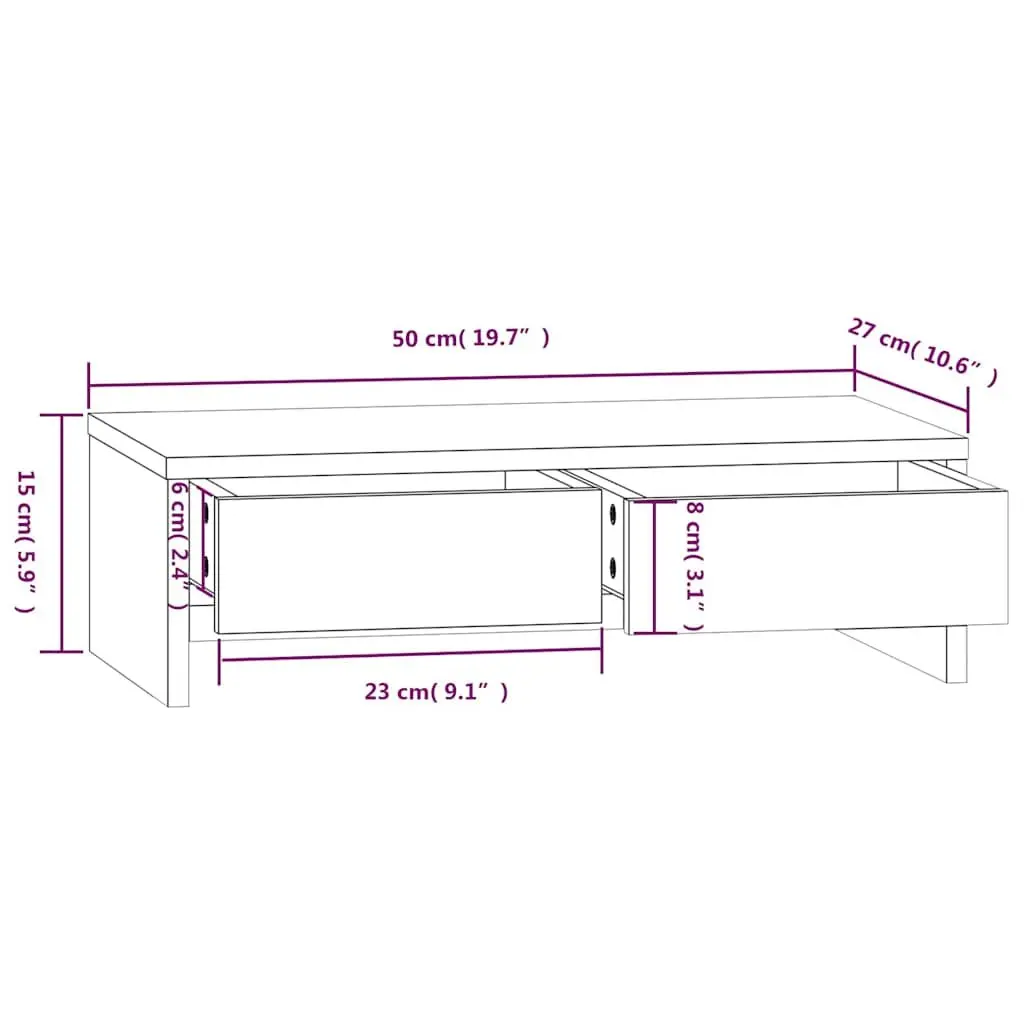 Solid Wood Monitor Stand with Drawers 50x27x15cm