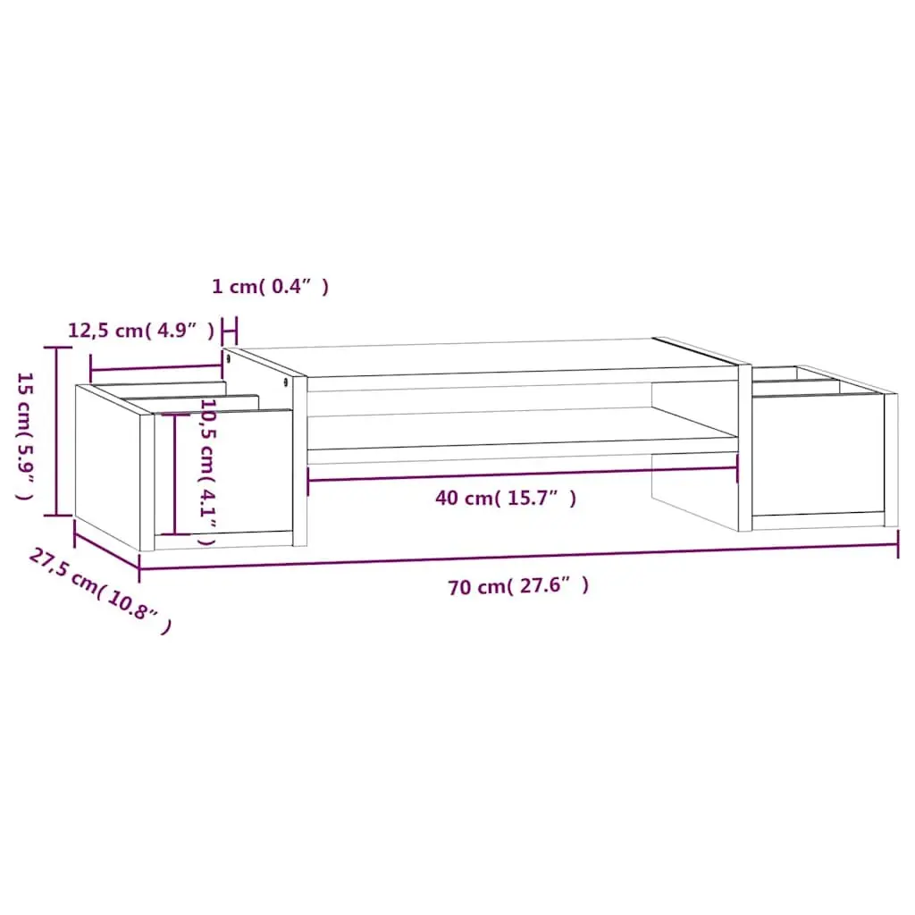 Monitor Stand Solid Pine Wood 70x27.5x15 cm White
