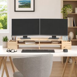 Pine Wooden Monitor Stand with Storage - 100x27.5x15cm