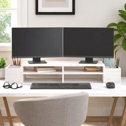 Solid Pine Wood Monitor Stand in White for Screen Elevation