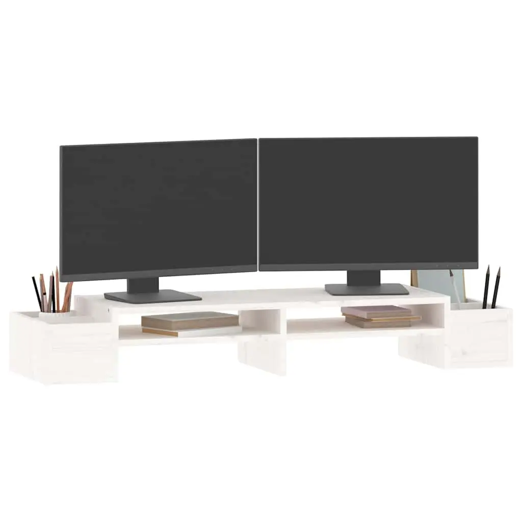 Solid Pine Wood Monitor Stand in White for Screen Elevation