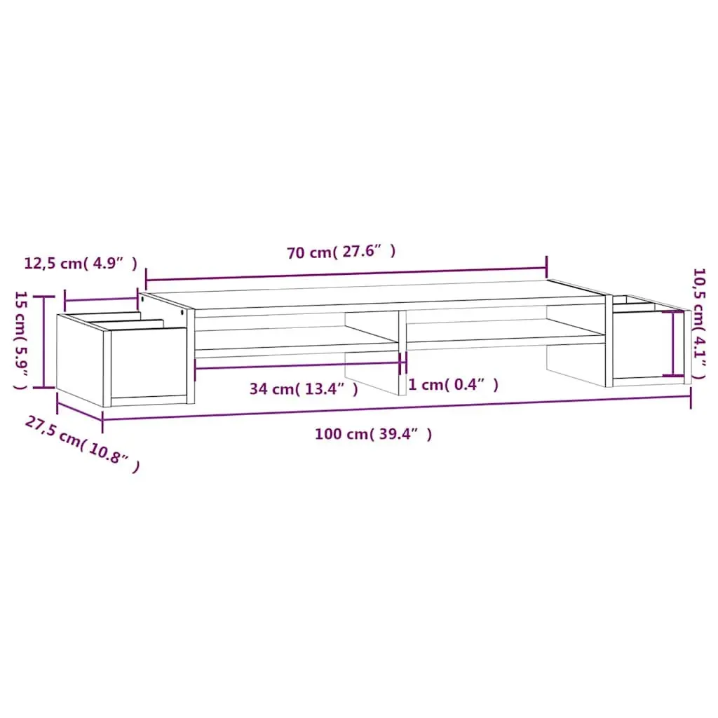 Solid Pine Wood Monitor Stand in White for Screen Elevation