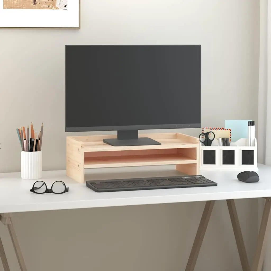 Monitor Stand Solid Wood Pine 50x24x16cm Brown