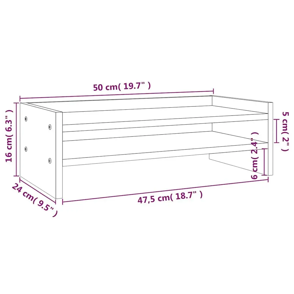Monitor Stand Solid Wood Pine 50x24x16cm Brown
