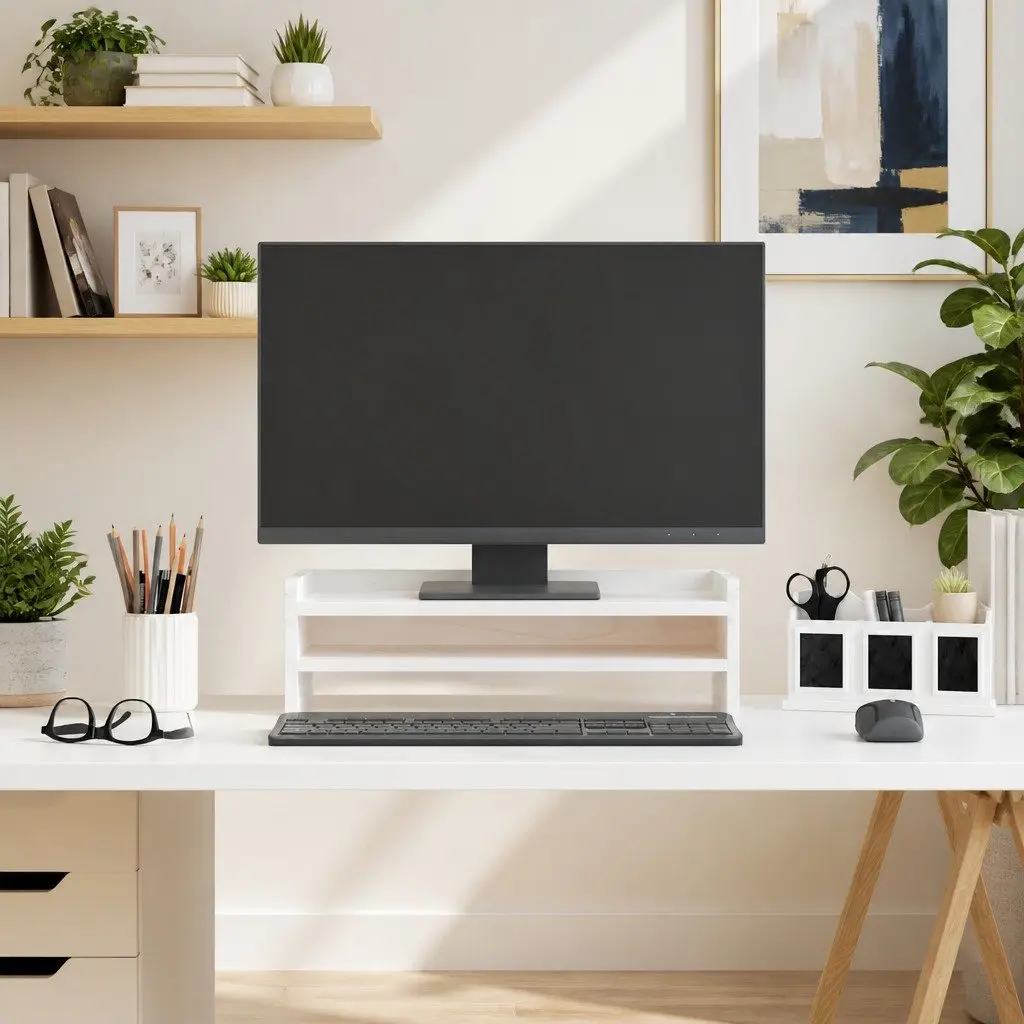 Monitor Stand Solid Wood Pine 50x24x16 cm White