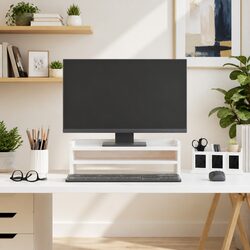 Solid Wood Monitor Stand in White – 50x24x16 cm