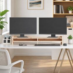 Wooden Monitor Stand 100x24x16cm Solid Pine Brown Desktop Computer Riser Storage