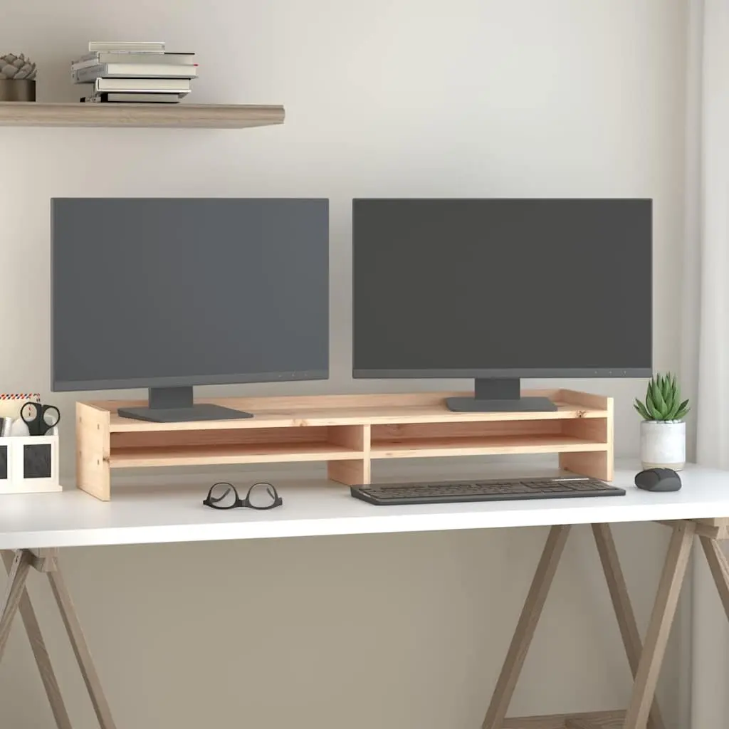 Wooden Monitor Stand 100x24x16cm Solid Pine Brown Desktop Computer Riser Storage