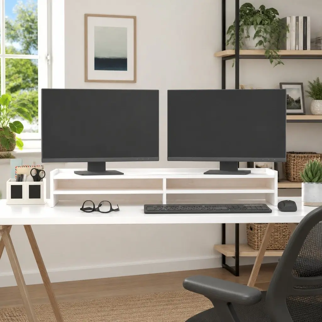 Solid Wood Pine Computer Riser 100x24x16cm White