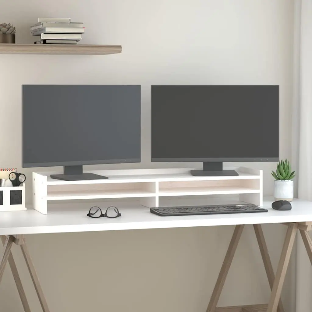 Monitor Stand Solid Wood Pine 100x24x16cm White