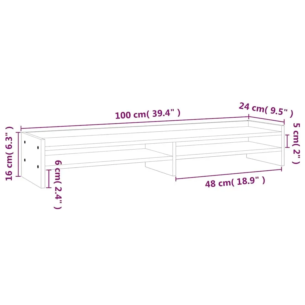 Monitor Stand Solid Wood Pine 100x24x16cm White
