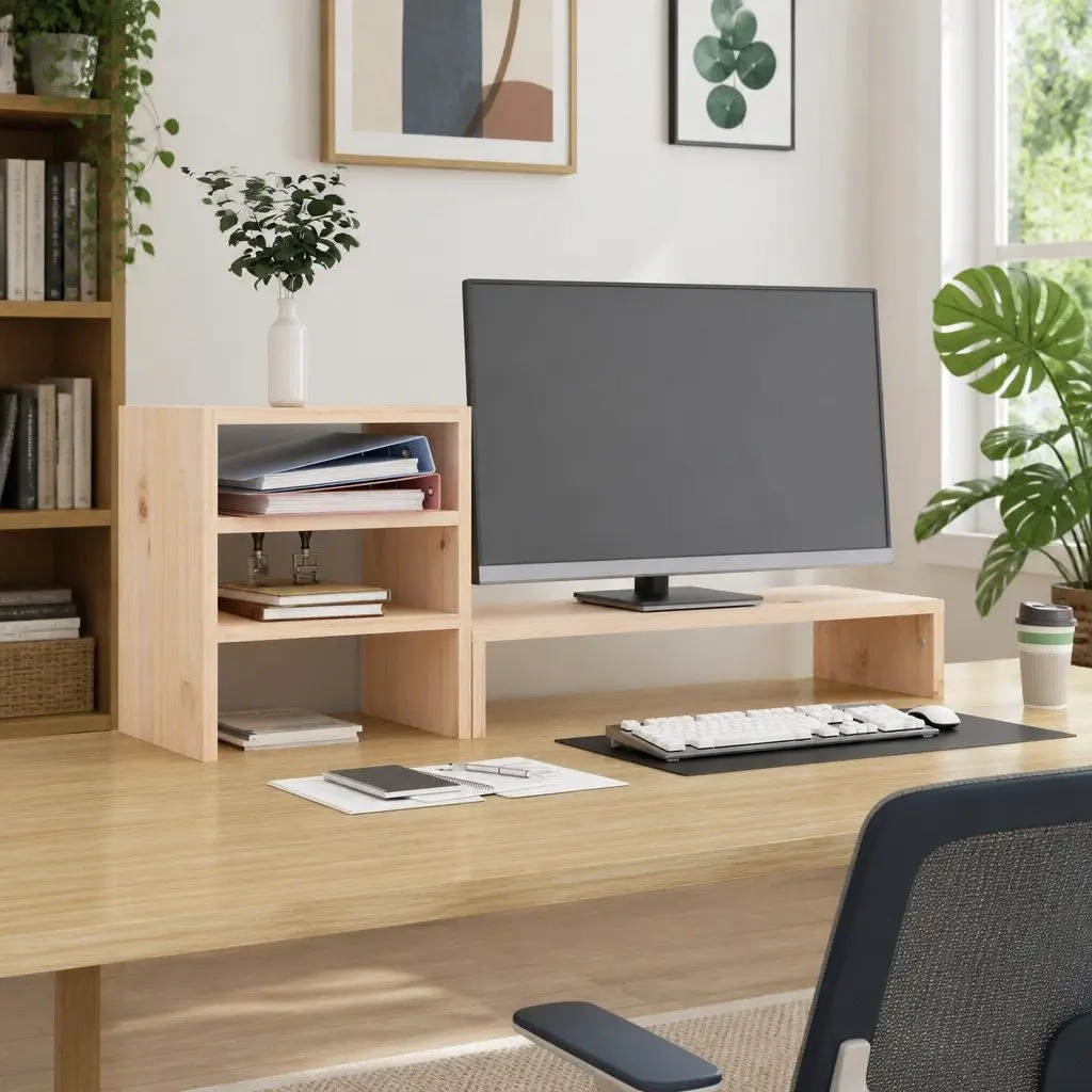 Solid Wood Monitor Stand for Computer Riser and Storage