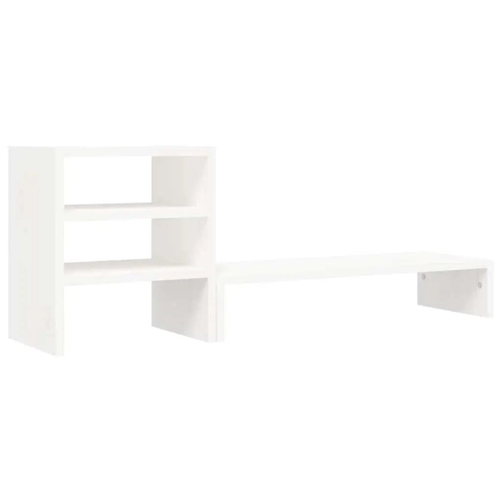 Monitor Stand Solid Pine Wood White Desk Organizer Storage Shelf 81 x 20 x 30 cm