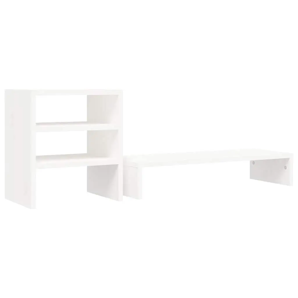Monitor Stand Solid Pine Wood White Desk Organizer Storage Shelf 81 x 20 x 30 cm