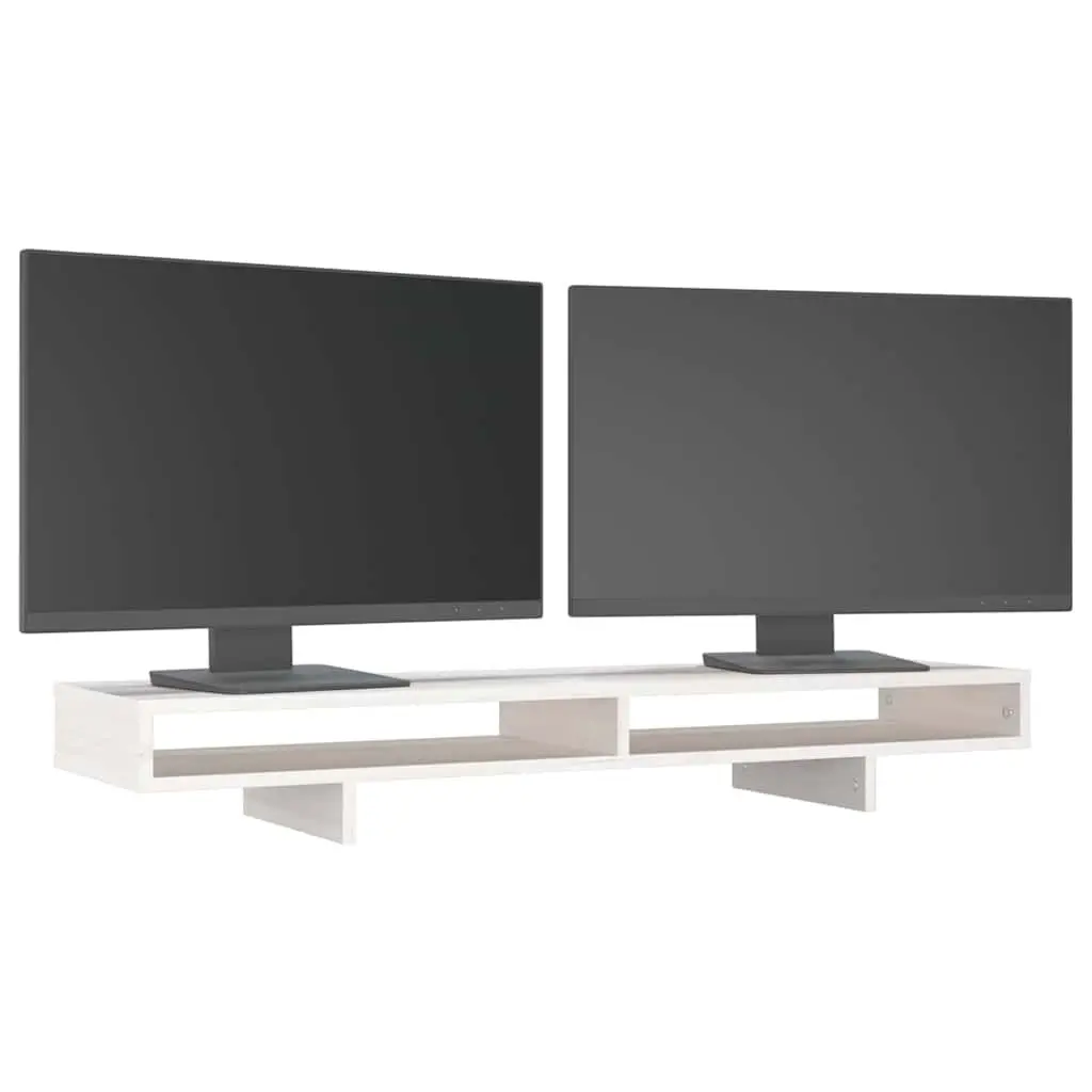 Monitor Stand Solid Pine Wood 100cm White