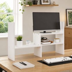 Premium White Adjustable Solid Pine Wood Monitor Stand